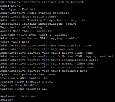 show interfaces ethernet switchport