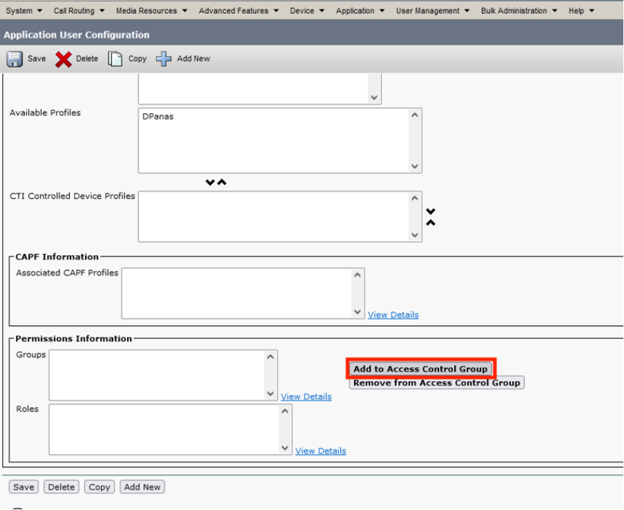 CUCM User Permission