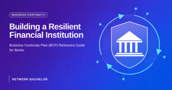 Business Continuity Plan for Banks showing crisis management, disaster recovery, infrastructure resilience, and emergency communication.