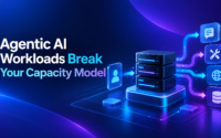 Agentic AI workloads break traditional GPU capacity models, illustrated by a server infrastructure connected to multiple AI tools and data services.
